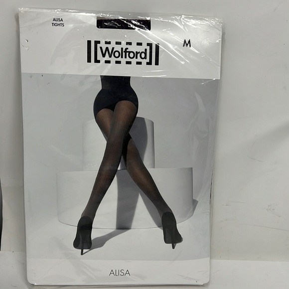 Wolford ALISA Sz M Tights Night Black Purple Black Chevron New